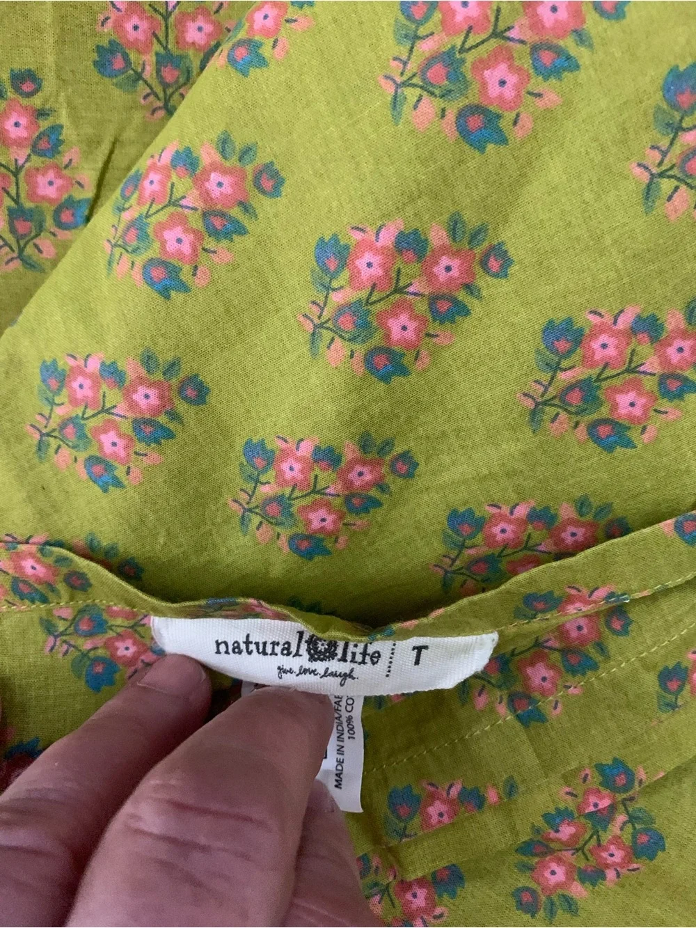 NATURAL LIFE Green with Pink Floral Print twin flat